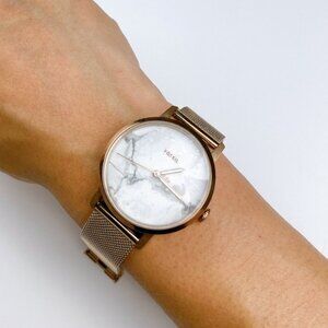 Fossil ES4404 Women's Marble Dial Rose Gold-tone Mesh Stainless Steel Strap